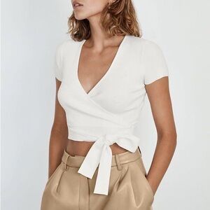 Brandy Melville Rae Wrap Short Sleeve White | Size: One Size